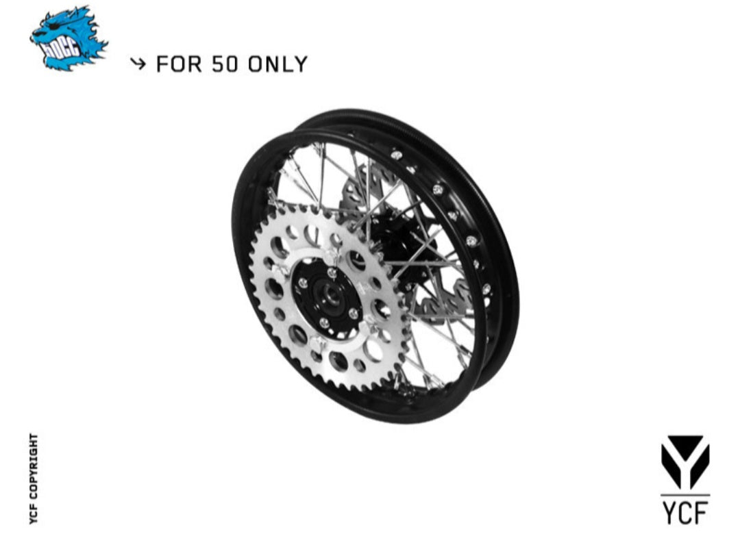 10" YCF50 COMPLETE STEEL REAR WHEEL - BLACK HUB