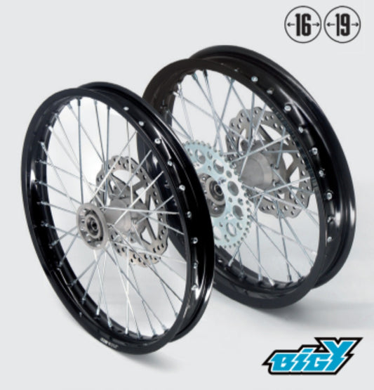 COMPLETE ALUMINUM REAR WHEEL 2.5x16" w/DISC - BLACK RIM - CAST HUB