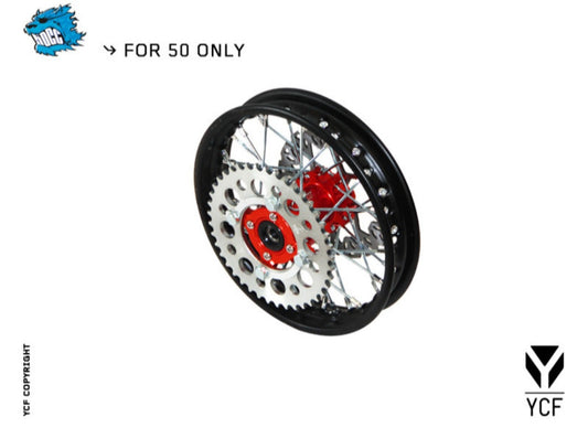 " YCF50 COMPLETE STEEL REAR WHEEL - Red HUB